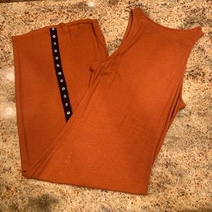 Black/bead burnt Orange body con ribbed dress